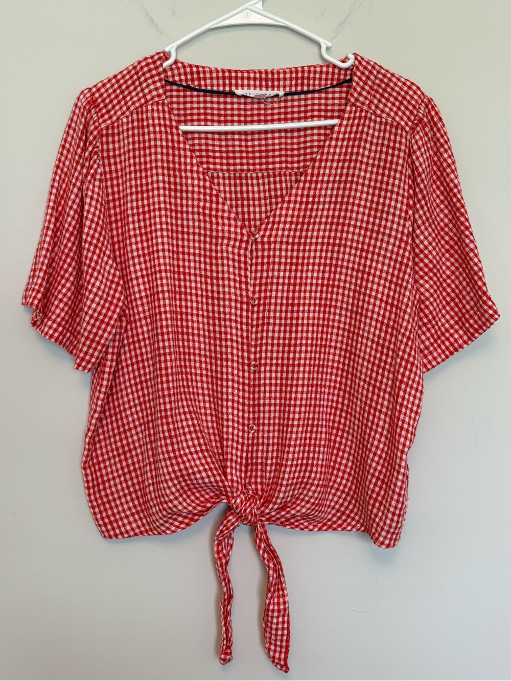 Jane + Delancey Red & White Gingham Tie-Front Blouse - Size Large